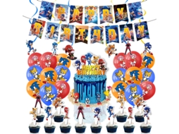 Cartão Para Inserir Em Bolo De Aniversário Do Sonic, Decoração Com Balões
