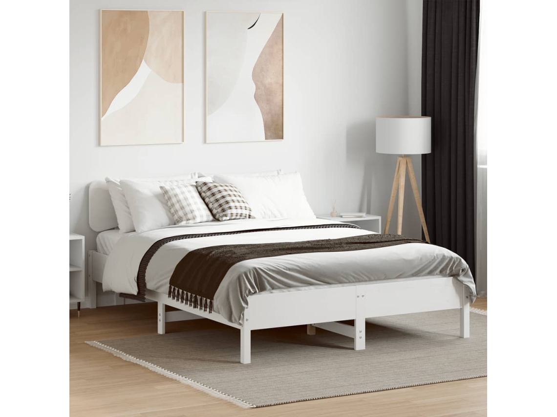 Vidaxl Cama Sem Colchão 150x200 Cm Madeira De Pinho Maciça Branco