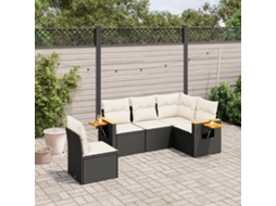 Vidaxl 5 Pcs Conjunto Sofás De Jardim Com Almofadões Vime Pe Preto