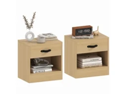 Pack 2 Mesas de Cabeceira DECORALAR TECH com Gaveta e Compartimento Aberto, 39x28x41 Cm, Natural