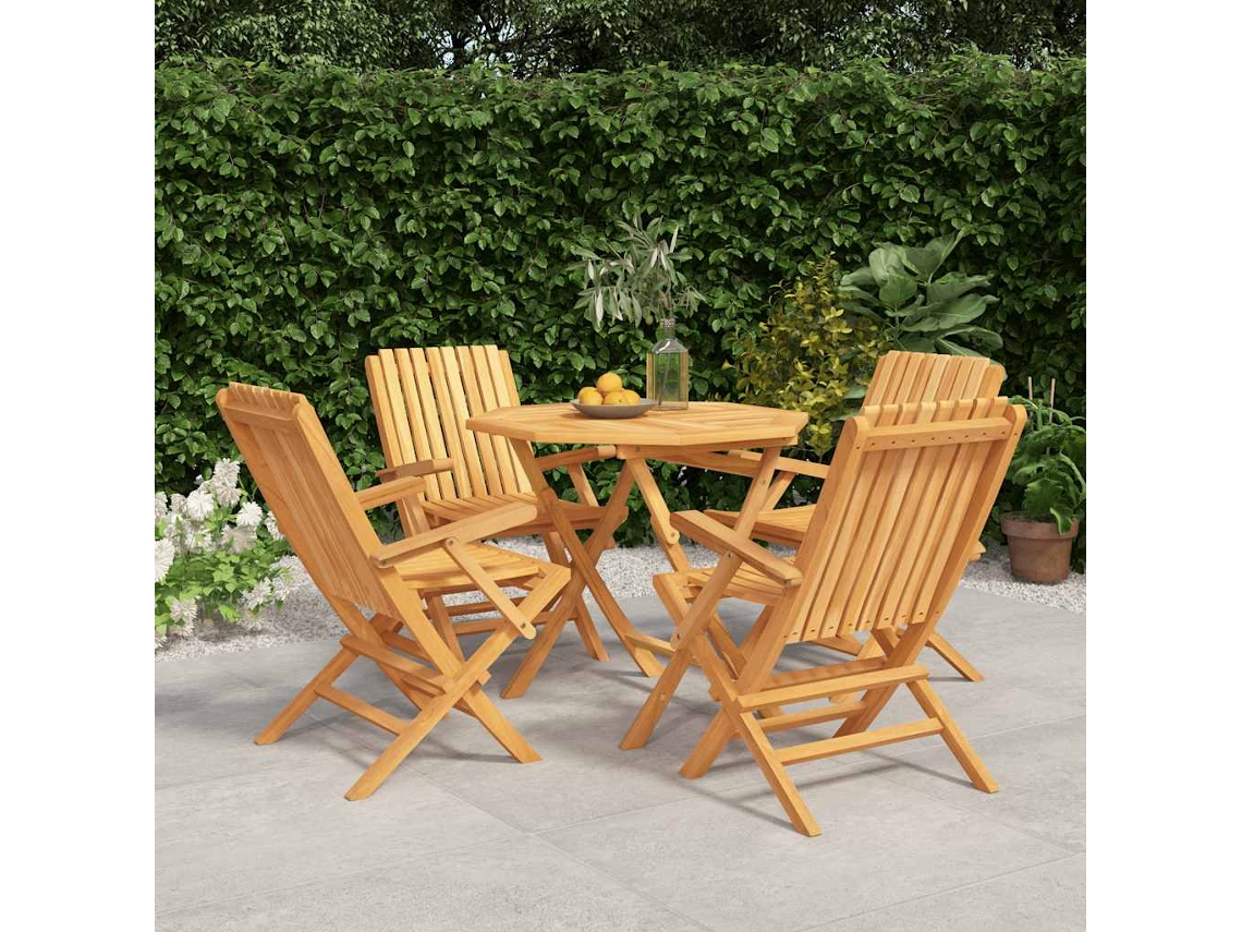 Vidaxl 5 Pcs Conjunto De Jantar P/ Jardim Madeira De Teca Maciça