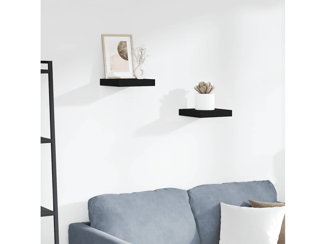 Vidaxl Prateleiras De Parede Suspensas 2 Pcs 23x23,5x3,8cm Mdf Preto
