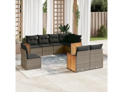 Vidaxl 8 Pcs Conjunto Sofás De Jardim C/ Almofadões Vime Pe Cinzento