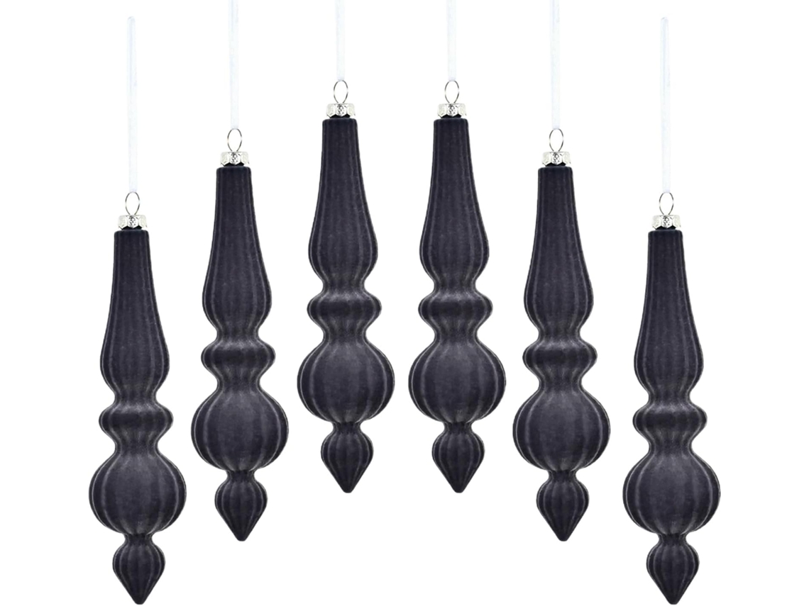 Decorações Natal Aveludadas Conjunto 6 Enfeites Cônicos Retrô Festas Ornamentos Veludo Inquebráveis Lareira GOKOCO