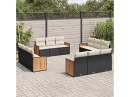 Vidaxl 12 Pcs Conjunto de Sofás de Jardim C/ Almofadões Vime Pe Preto