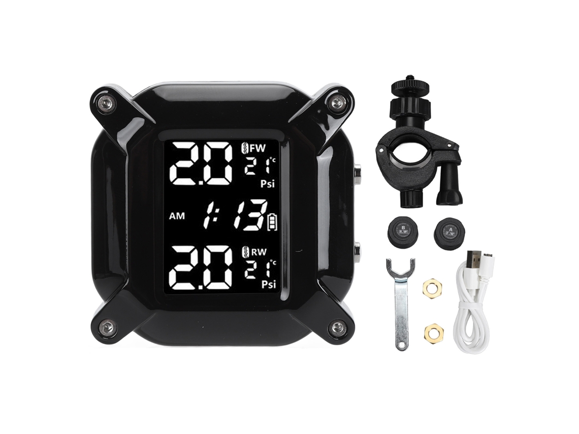 Mali sistema de Monitoramento de Pressão de Pneus Tpms Sem Fio para Moto com 2 Sensores Externos e Tela Lcd Digital