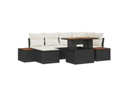 Conjunto 7 Conjunto De Sofá De Jardim Vidaxl Preto Vime Pe (100 X 55 X 73 Cm)