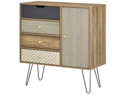 Cómoda De Madeira Com 4 Gavetas Prateleira Ajustável E Pés De Metal Para Sala De Estar Dormitório 79x39x86cm Marrom
