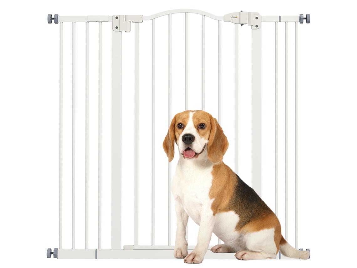 Portão de Segurança Extensível para Cães de 74 100 Cm Auto fechante, Fecho de Pressão Sem Furação, Branco Ge