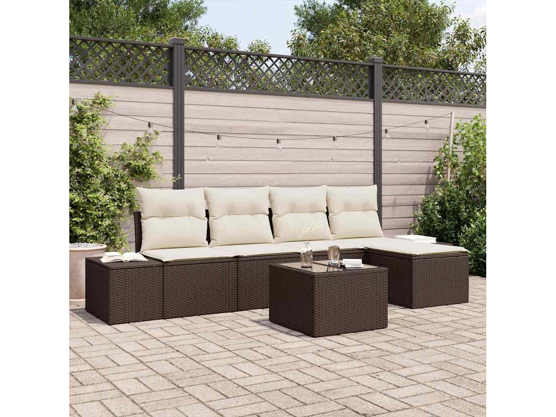 Vidaxl Conjunto De Sofá De Jardim 6 Unid. Castanho Vime Pe