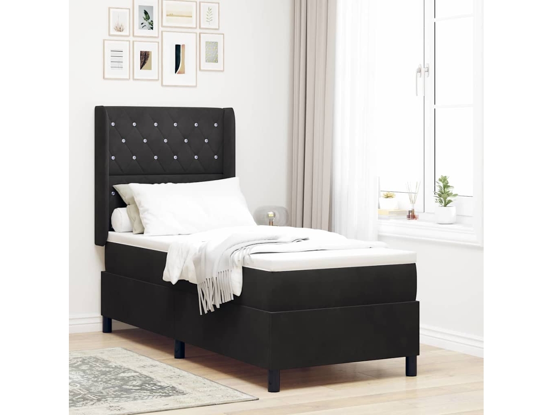 Vidaxl Cama Box Com Colchão Com Cabeceira Preto 80 X 200 Cm Veludo
