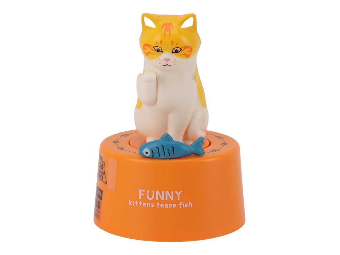 Cronômetro Mecânico de Cozinha Cute Animal Base Magnética Alarme Alto 60 Minutos Gato com Base Laranja