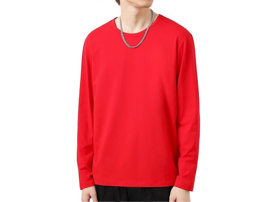 Camiseta Casual Masculina De Poliéster Com Manga Longa, Estilo Slim E Cor Solida, Ideal Para Outono E Inverno Vermelho Escuro