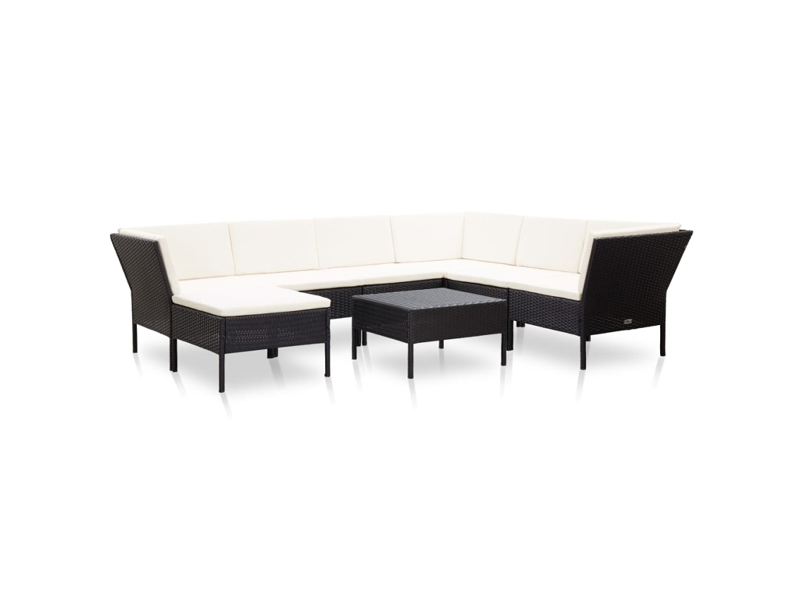 Vidaxl 8 Pcs Conjunto Lounge De Jardim C/ Almofadões Vime Pe Preto