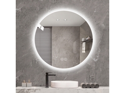 Espelho Banheiro Redondo Led 70cm, Parede, Antiembaça, Luz Regulável, Maquiagem pip