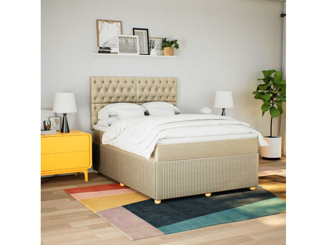Vidaxl Cama Com Molas/colchão 160x200 Cm Tecido Cor Creme