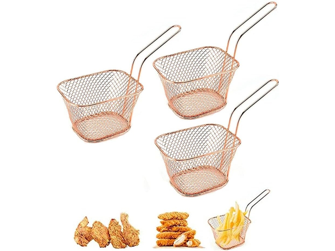 Cestas De Batata Frita, Conjunto De 3 Mini Cestas De Aço Inoxidável Para Batata Frita, Frango Frito E Anéis De Cebola Igvtrade (cobre)