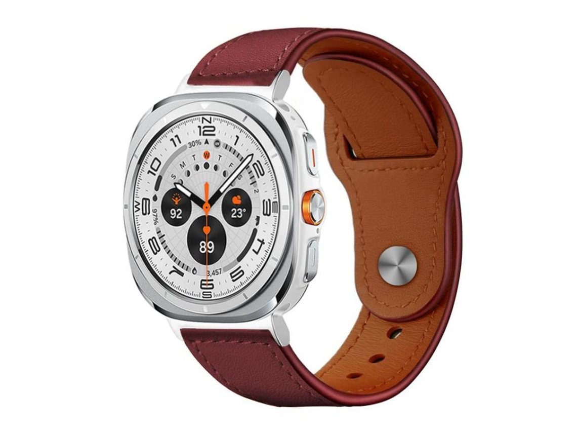 Bracelete para Samsung Galaxy Watch Ultra Couro Genuíno com Fivela Rebitada Vermelho Espinheiro XIAOMOYU (47mm)