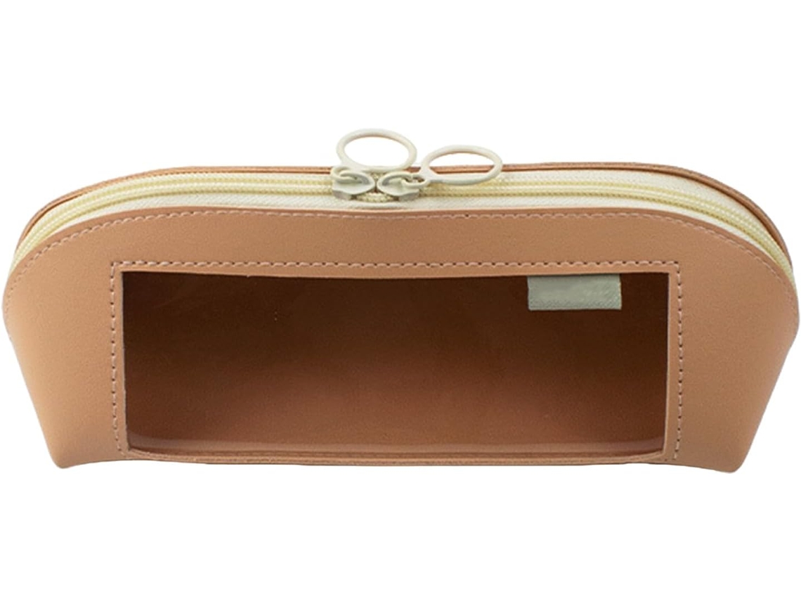 Estojo grande de couro transparente com zíper para organização e armazenamento, 23,5 x 8 x 8,5 cm.