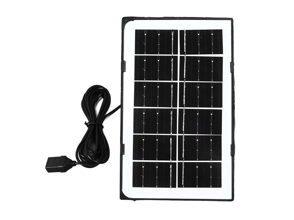 Carregador solar USB-C para câmeras, lâmpadas, luminárias pequenas e bombas de oxigênio. Resistente à água (IP55).