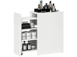Armário De Casa De Banho Estreito Com Rodas E Gaveta Deslizante 3 Compartimentos Móvel Auxiliar 47x30x66,5cm Branco Pequeno