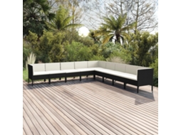 Vidaxl 9 Pcs Conjunto Lounge De Jardim C/ Almofadões Vime Pe Preto