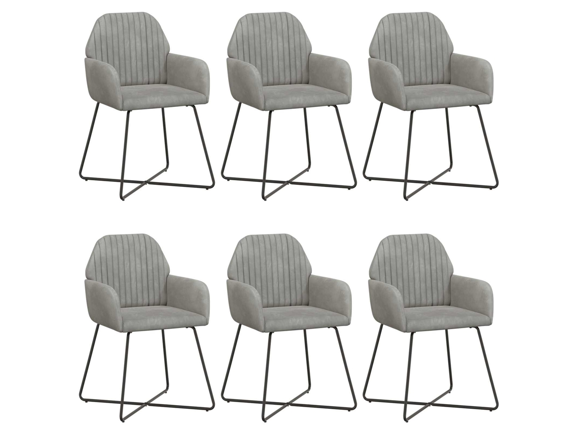 Conjunto 6 Cadeiras De Jantar Vidaxl Cinzento-claro Veludo (55 X 50 X 84 Cm)