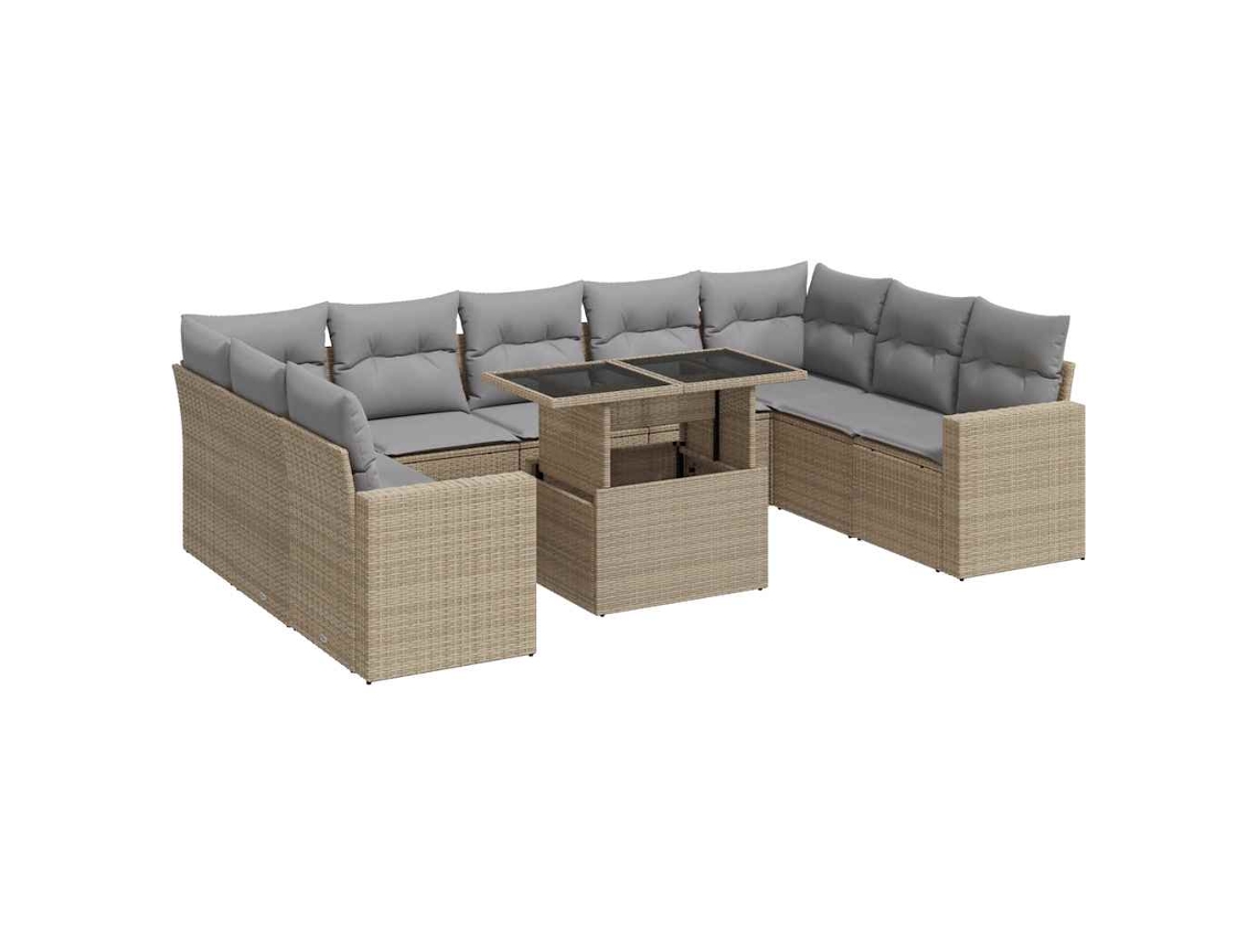 Conjunto de 10 Sofás para Jardim com Almofadões Vime Pe Bege MAISON EXCLUSIVE
