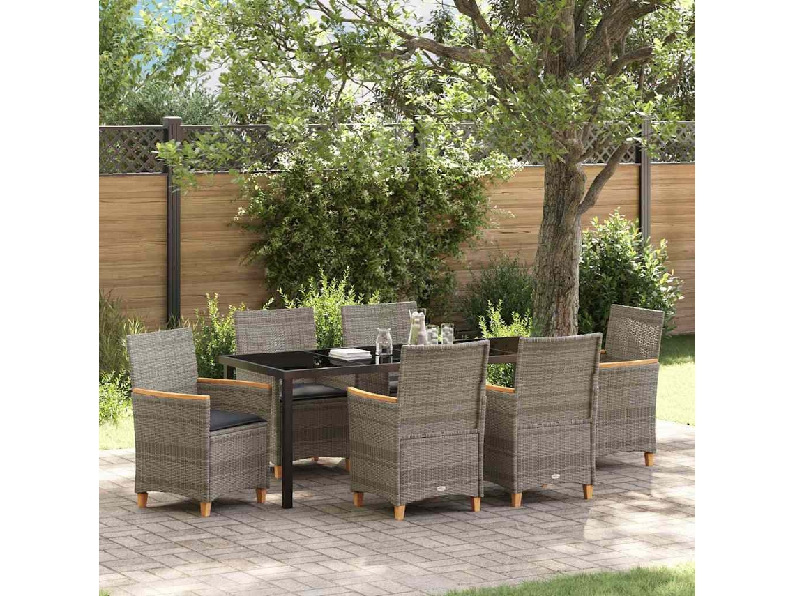 Vidaxl Conjunto De Jantar Para Jardim 7 Unid. Cinzeto Vime Pe