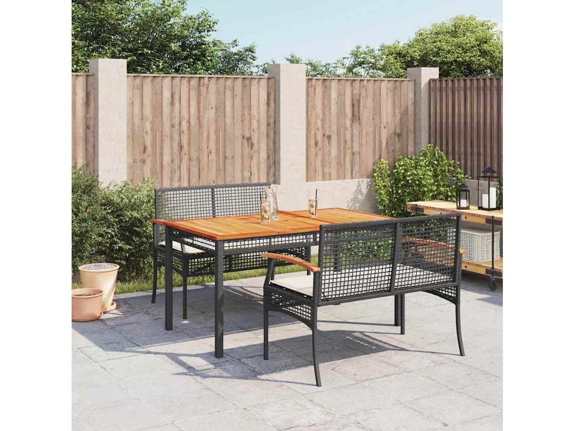Vidaxl 3 Pcs Conjunto De Jantar P/ Jardim C/ Almofadões Vime Pe Preto