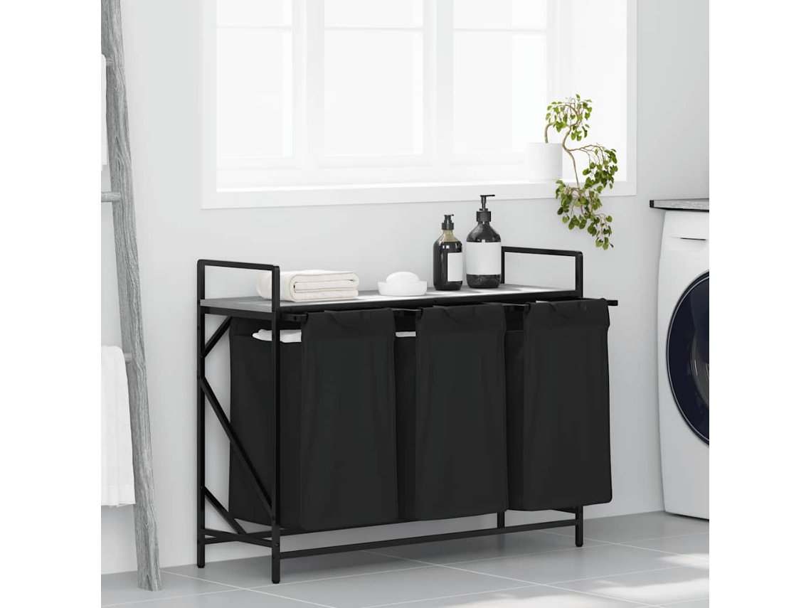 Vidaxl Cesto De Roupa Suja Com 3 Compartimentos E Prateleira, Cinza, Modelo Sonoma