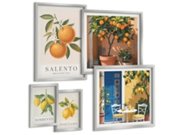 Galeria De Pinturas Murais Ruas Floridas, Atmosfera Italiana Moldura Prateada Quadros Para A Sala De Estar Espelharte (conjunto De 5 Imagens)