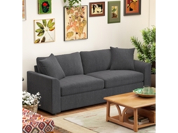 Sofá de 3 Lugares Poltrona Sala Estar 212x80x88 Cm Estofado Veludo Canelado com 2 Almofadas Desenho Moderno Cinzento