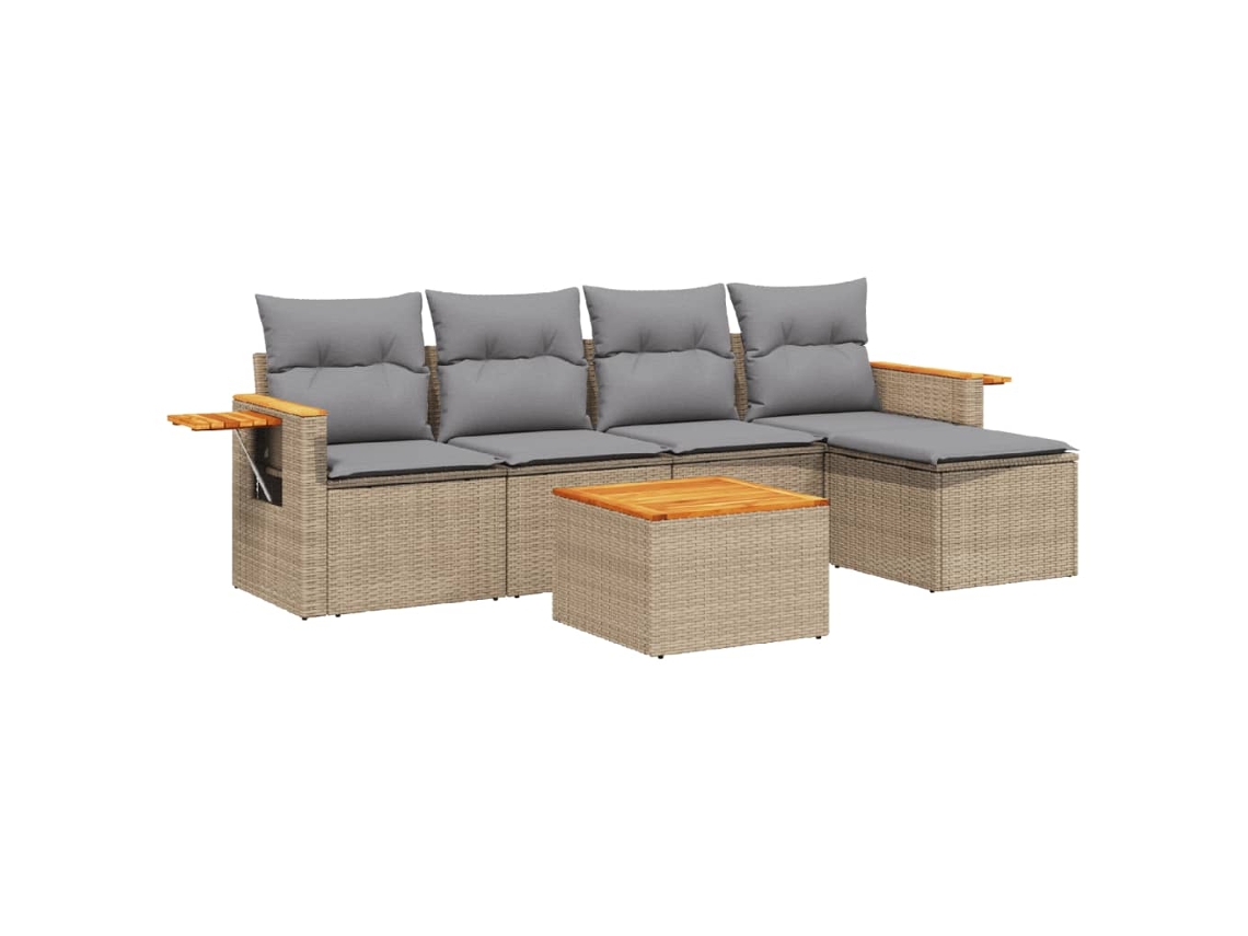 Conjunto de 6 Sofás P/ Jardim com Almofadões Vime Pe Bege MAISON EXCLUSIVE (80x200 cm)