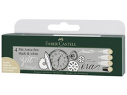 Faber-Castell Marcadores Tinta da China Pitt Artist Pen Black & White, 3 Brancos e 1 Preto, Embalagem 4 Unidades