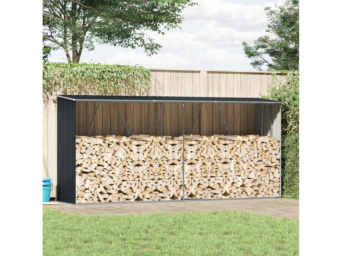 Vidaxl Abrigo Jardim P/arrumação De Troncos Aço 330x84x152cm Antracite