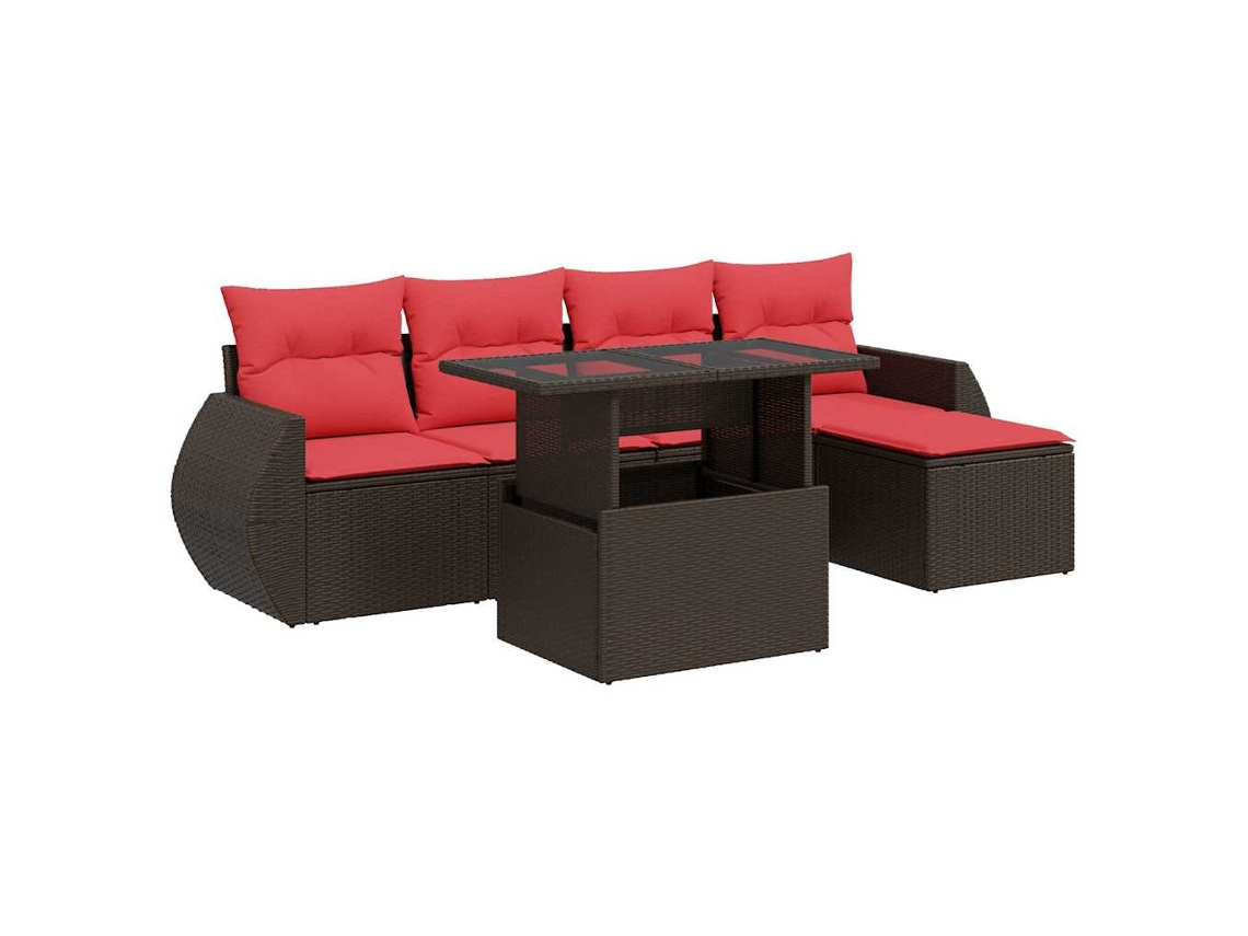 Conjunto 6 Sofás Jardim C/ Almofadões Vime Vidaxl Pe/acácia Castanho