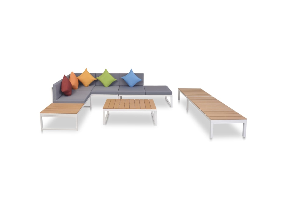 Conjunto 5 Peças Lounge P/ Jardim Com Almofadas Almofadas E Wpc Dkd Home Decor