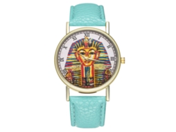 Relógio de Pulso Unissex de Quartzo com Pulseira Pu Escale Romano Dial Redondo (verde Menta)