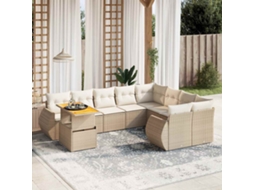 Vidaxl 10 Pcs Conjunto De Sofás P/ Jardim Com Almofadões Vime Pe Bege