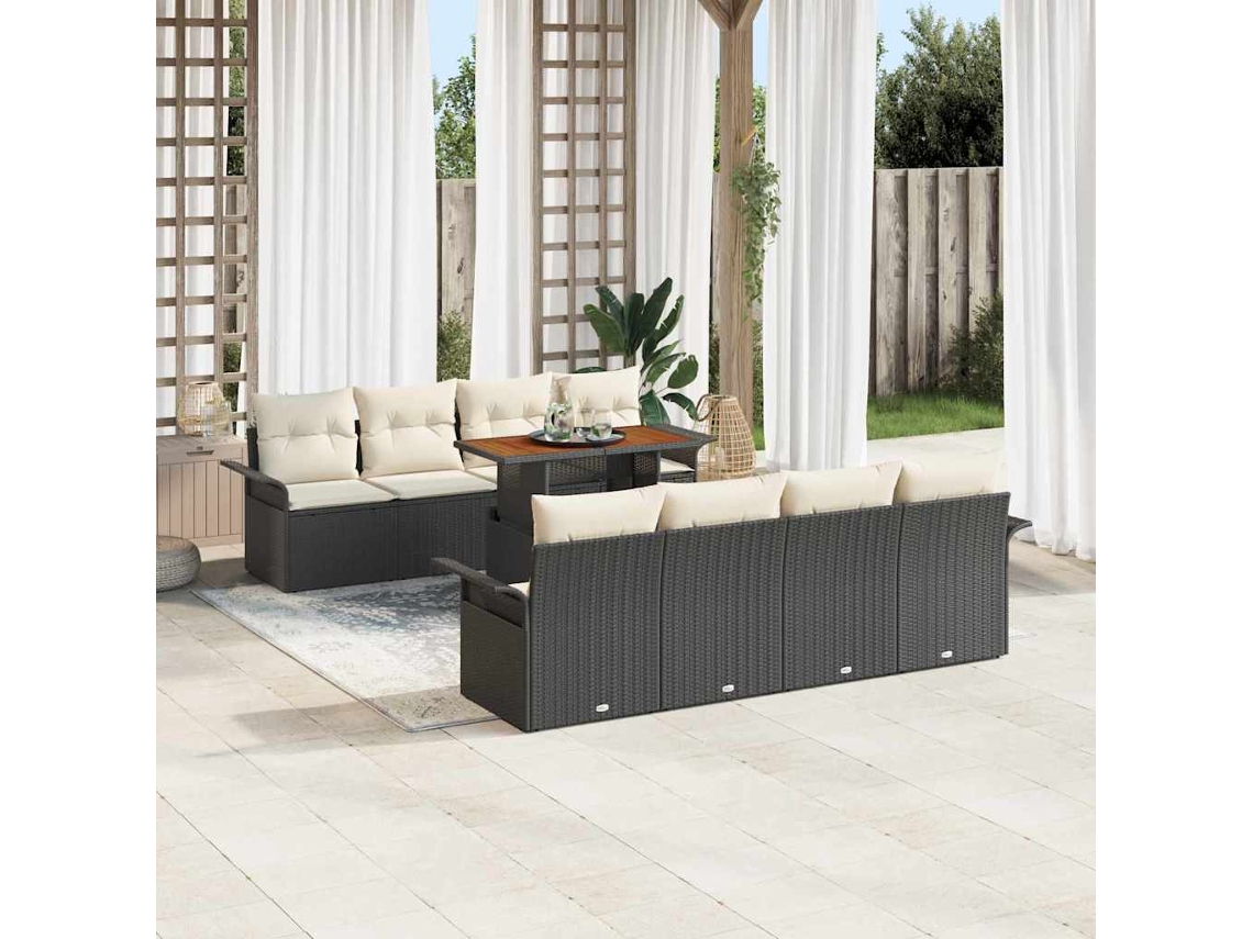 Vidaxl Conjunto De Sofá De Jardim 9 Unid. Preto Rattan Sintético