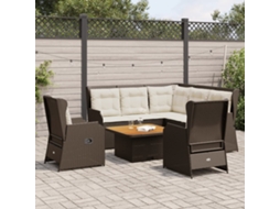 Vidaxl 5 Pcs Conjunto Lounge Jardim C/ Almofadões Vime Pe Castanho