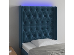 Cabeceira Camapainel De Cabeceira C/ Luzes Led Veludo 83x16x118/128 Cm Azul Escuro Lovely Home