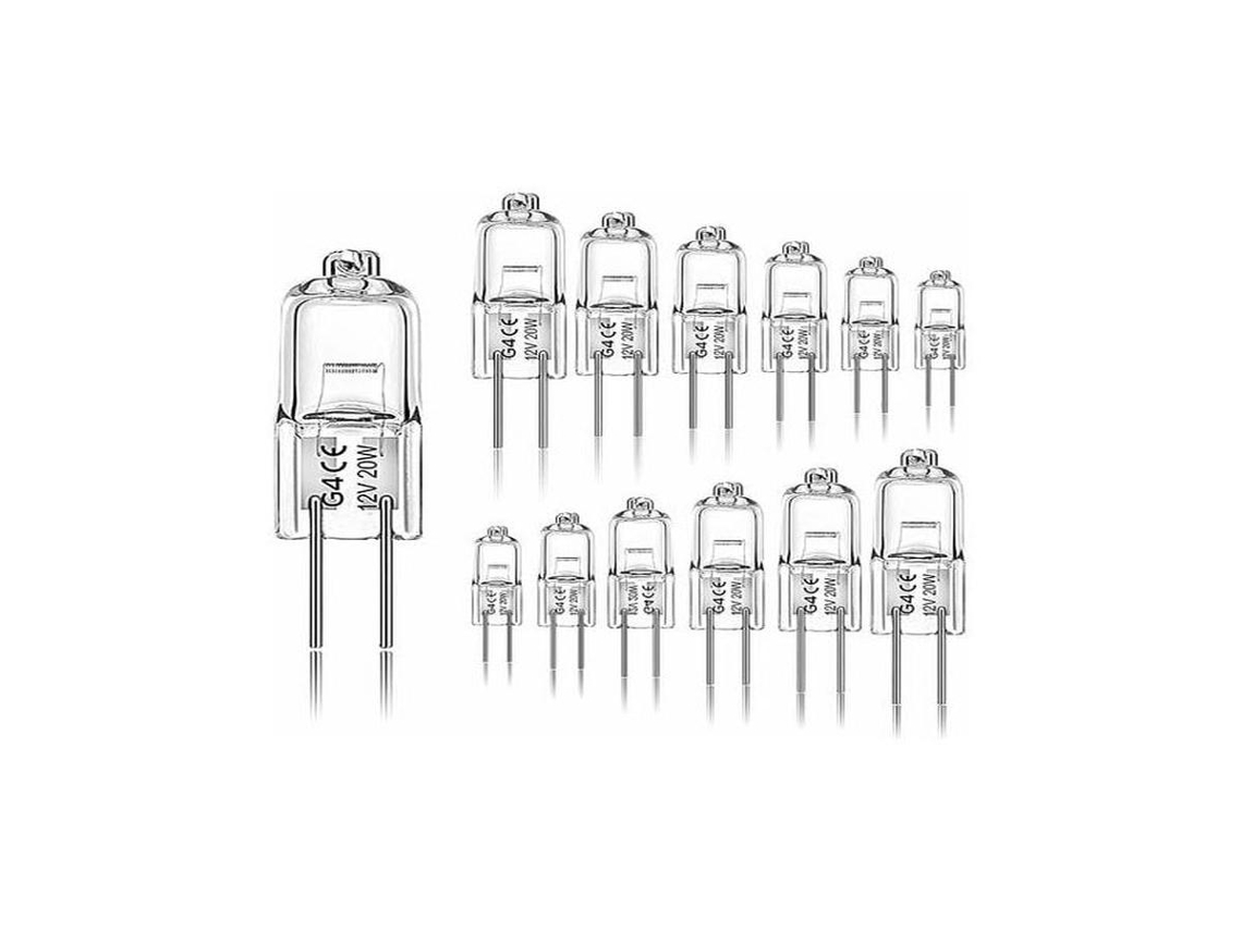 Lurelia Pack De 12 Lâmpadas Halógenas Para Coifa G4 20w 12v Vidro Transparente, Sem Cintilação, 2 Pinos