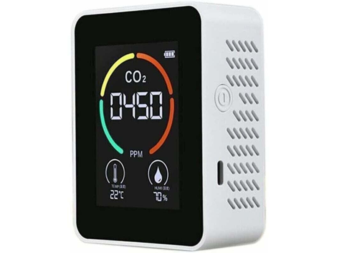 Lurelia Medidor De Qualidade Do Ar Tvoc/co2, Temperatura/humidade, Sensor Semicondutor, Com Visor Lcd, Bateria 1200 Mah Usb, Branco