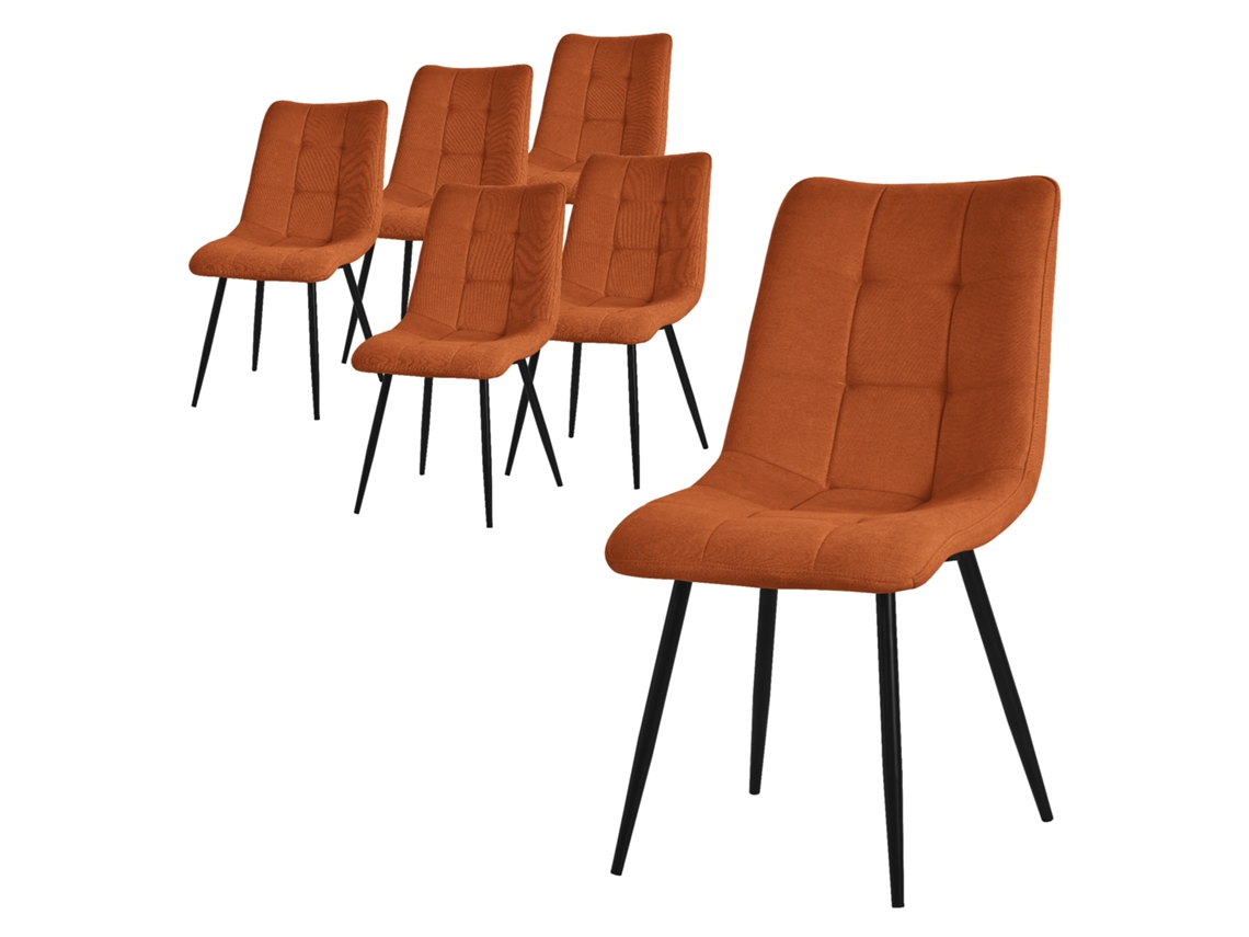ML-DESIGN Conjunto de 6 Cadeiras de Jantar Laranja Cadeiras de Sala de Estar com Cobertura em Tecido e Pernas em Metal Preto