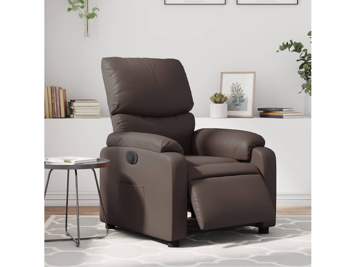 Vidaxl Poltrona Reclinável Elétrica Couro Artificial Castanho