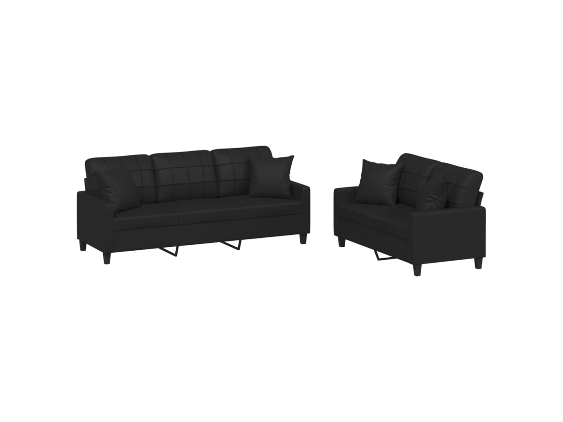 2 Pcs Conjunto de Sofás Couro Artificial Preto MAISON EXCLUSIVE