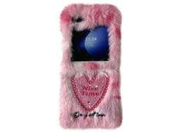 Capa Kjs-013 Samsung Galaxy Z Flip6 5g Com Glitter Em Formato De Coração, Rígida E Com Revestimento De Pelúcia Quente, Rosa