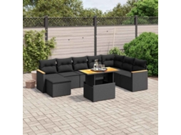 Vidaxl 9 Pcs Conjunto De Sofás P/ Jardim C/ Almofadões Vime Pe Preto